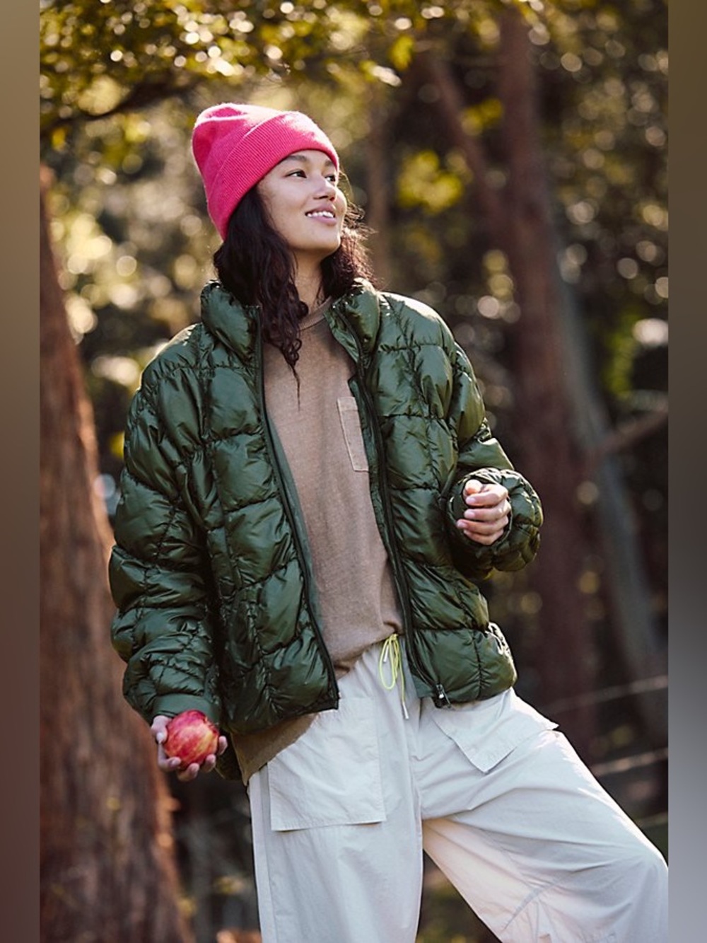 Free People Movement Scrunchy Glossy Packable Puffer Jacket Large Green Pippa